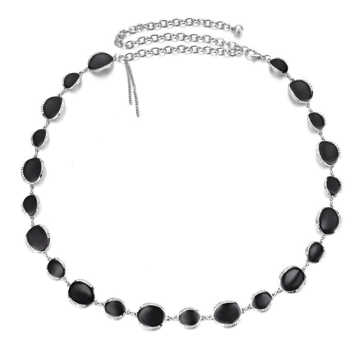 Trimming Shop Women's #Black Gems With Silver Diamante Waist Belt Adjustable Metal Body Chain Stylish Clasp, Fashionable Accessory Waistband Casual And Formal Wear, Dress, Western Outfits