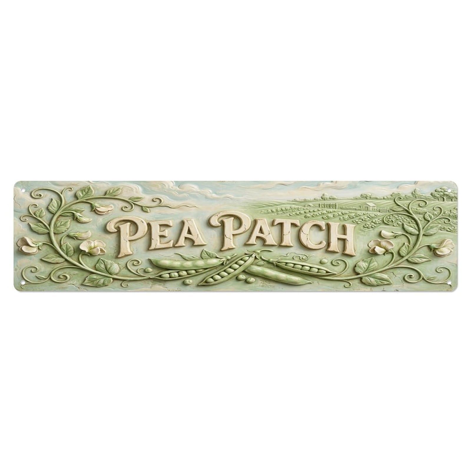 Olhnbad 4X16inch(10X40cm) Vintage Cottagecore Garden Pea Patch Relief Metal Tin Sign