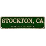 LINStore Stockton, CA City Sign Rustic Vintage Metal Art Wall Decor Office/Home/Classroom 4” x 16”