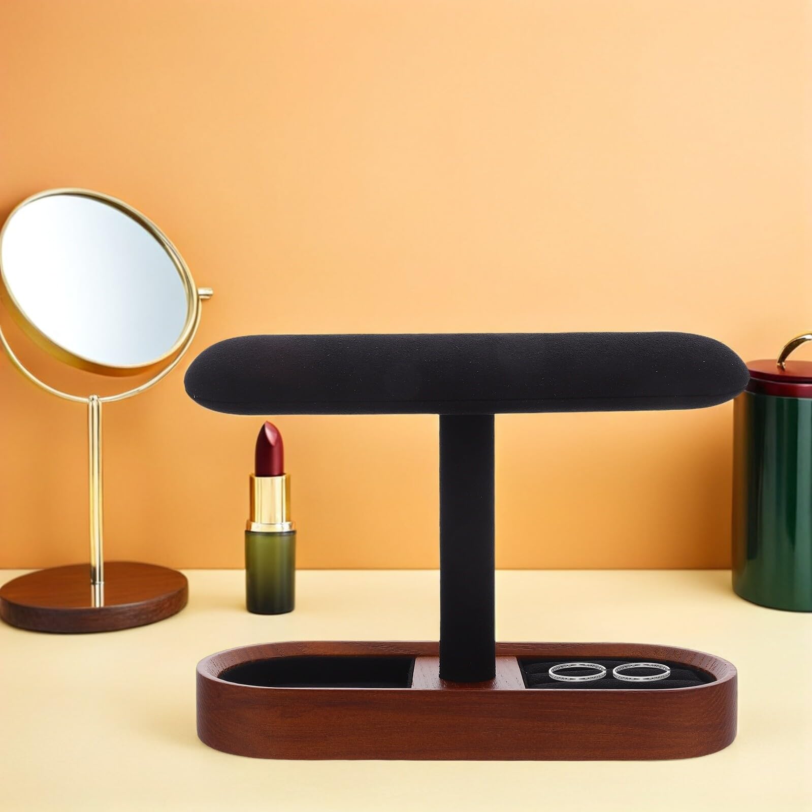 NUOBESTY Soporte de Madera Maciza T para Exhibición de Joyas Organizador Multifuncional para Pulseras Relojes y Brazaletes Diseño Rústico y Estable para Mostrador y Uso Personal