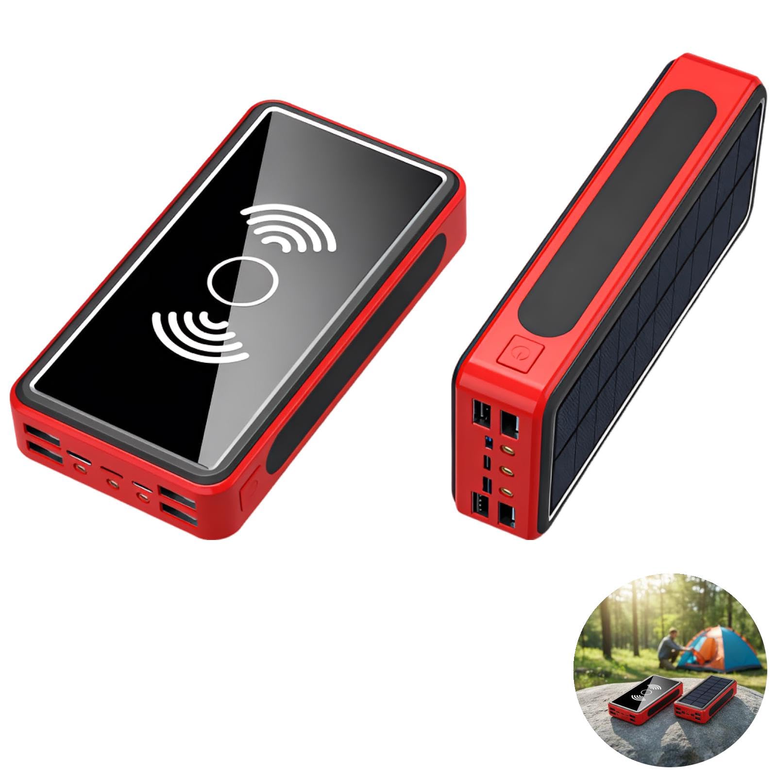 Caricatore solare Power Bank con ricarica wireless, capacità 40000 mAh, capacità effettiva 20000 mAh, fonte di alimentazione mobile portatile per uso esterno di emergenza, regolazione intelligente