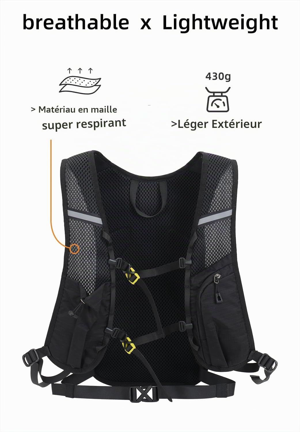 Sac à dos léger de randonnée 15L, petit sac à dos pour vélo, sac d’hydratation, adapté au speedhiking, au VTT, au ski et aux sports de plein air.