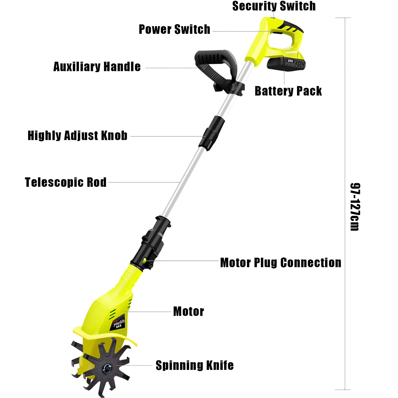 Motoazada Eléctrica Inalámbrica 20V, Cultivador de Jardín con 2 Baterías de 4,0Ah, Ancho de Trabajo 10,5 cm y Profundidad 20 cm, 250 RPM para Huertos y Jardines Pequeños