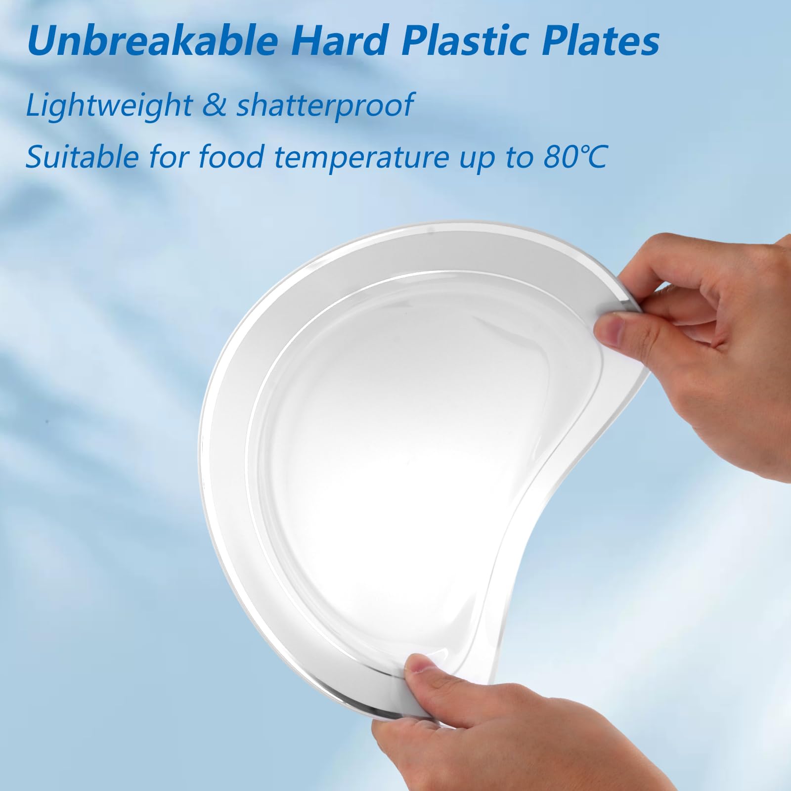 Lot de 40 assiettes en plastique blanches de 26 cm - Réutilisables - Assiettes en plastique réutilisables - Assiettes de fête - Assiettes de fête - Assiettes en plastique (blanc & argent)