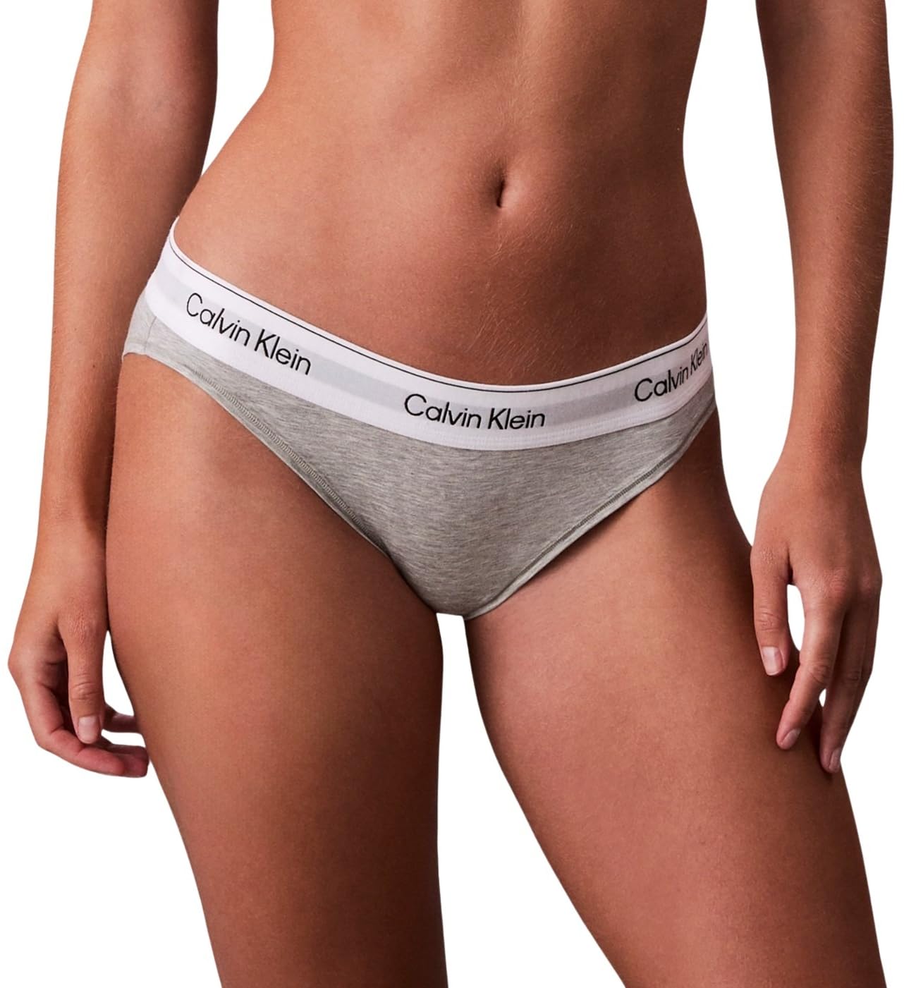 Calvin Klein Women’s Bikini Briefs with Logo Waistband, Grey (Grey Heather), S