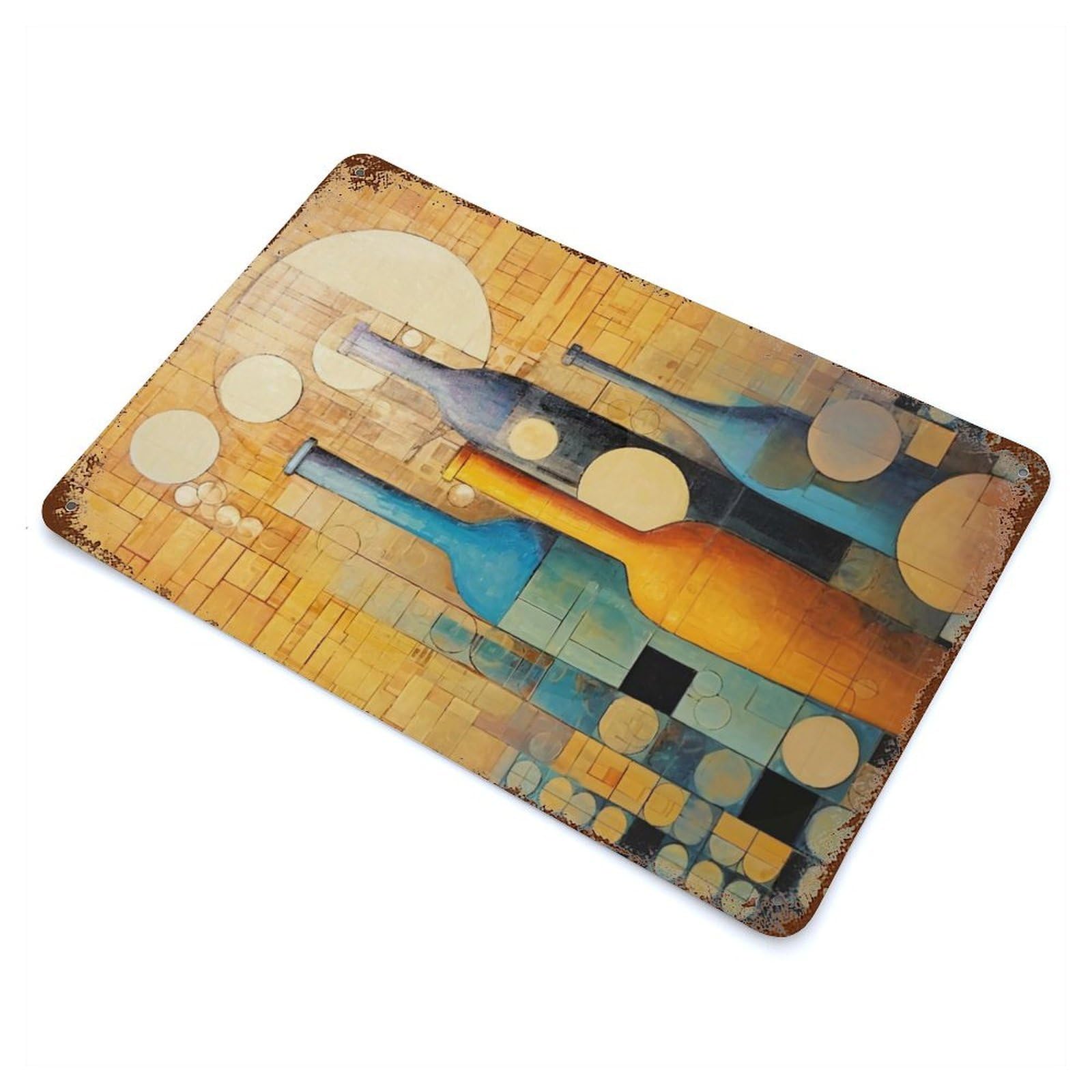 Abstract Bottle Still Life Rust Effect Tin Sign 11.8"x7.9", Industrial Home Decor for Garage, Bar And Workshop Decor