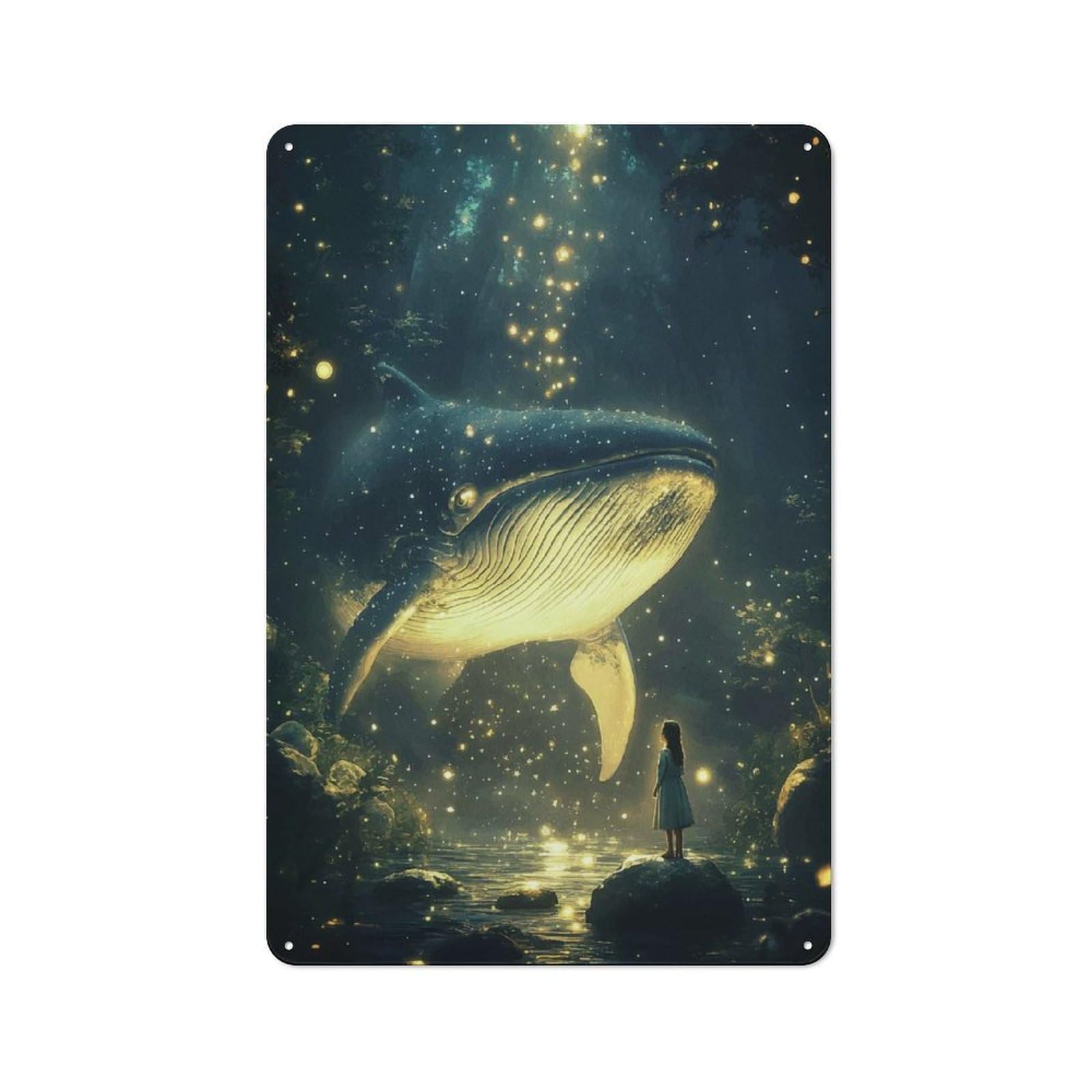 Junmoney Whale In The Forest Rustic Metal Sign 30X20cm For Guest Room Or Hallway, Suited To Hallway Wall Decor Fans