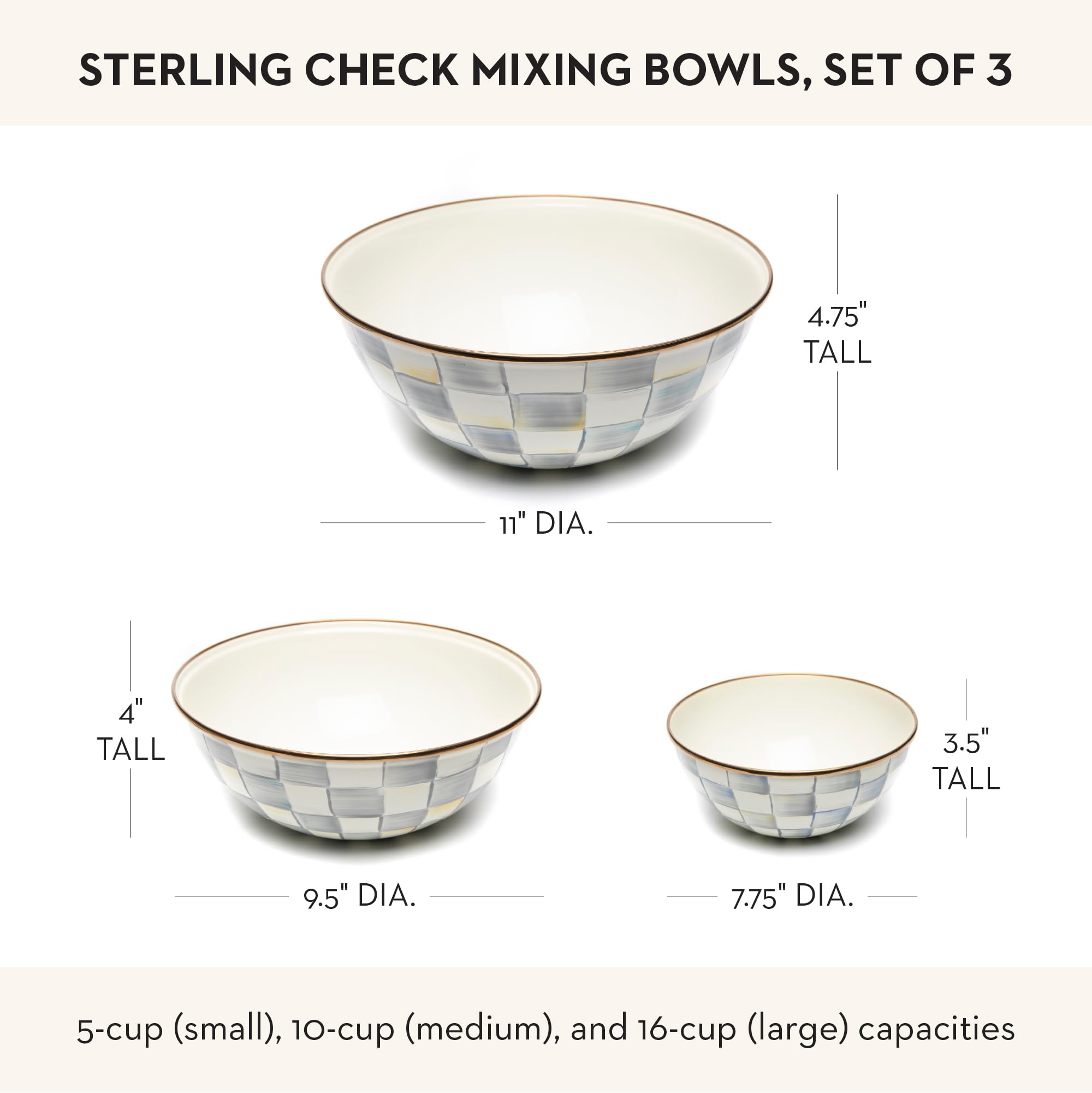 Amazon.com: MACKENZIE-CHILDS Enamel Mixing Bowl Set, Small 5-Cup