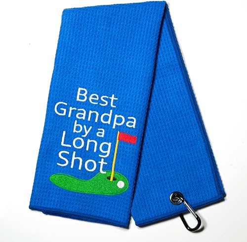 DYJYBMY Best Grandpa by a Long - Toalla de golf bordada para bolsas de golf con clip, regalos de jubilación para el día del padre para hombres,
