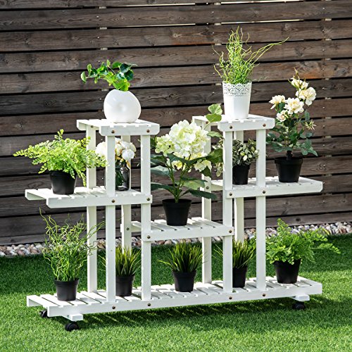 CASART. 4tier Flower Rack 12 Pots, Wooden Plant Stands Garden Holder