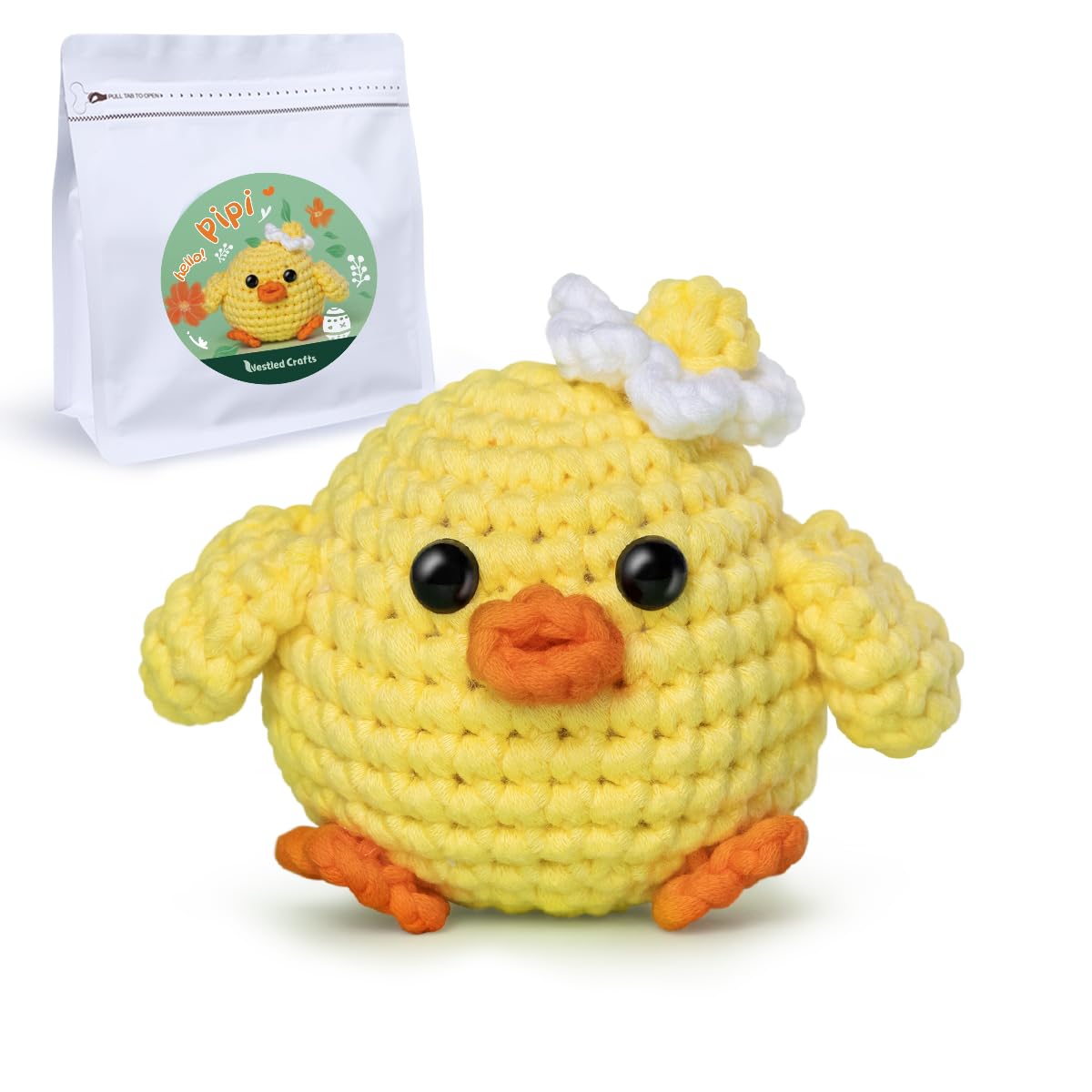 NestledCrafts Crochet Kit for Beginners Kids - Amigurumi Animal Kit with Step-by-Step Video Tutorials, Learn to Crochet Adorable Chicks