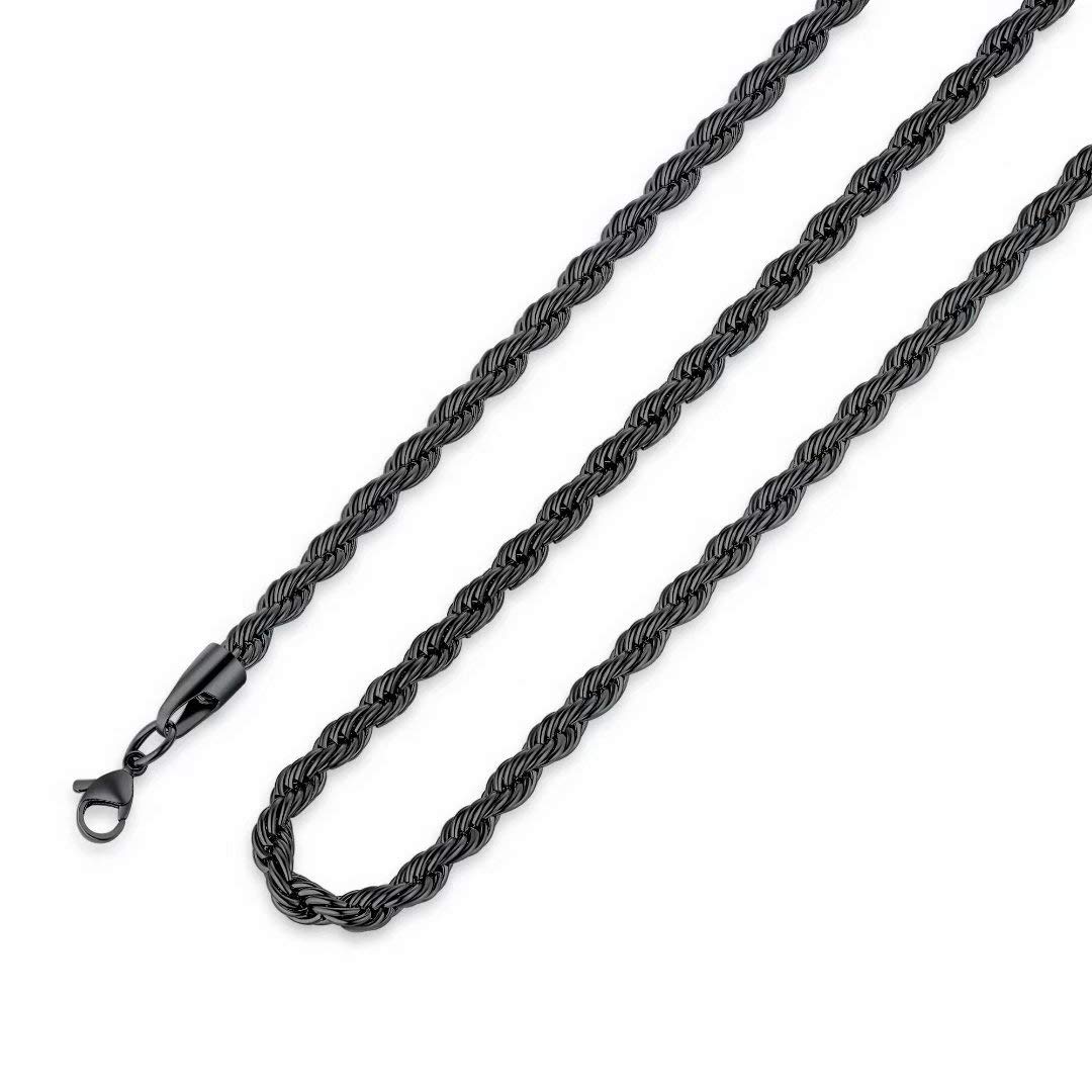 M MOOHAM2.5MM 3MM 4MM 5MM Black Silver Gold Plated Stainless Steel Twist Rope Chain Necklace for Men Women 16-36 Inch