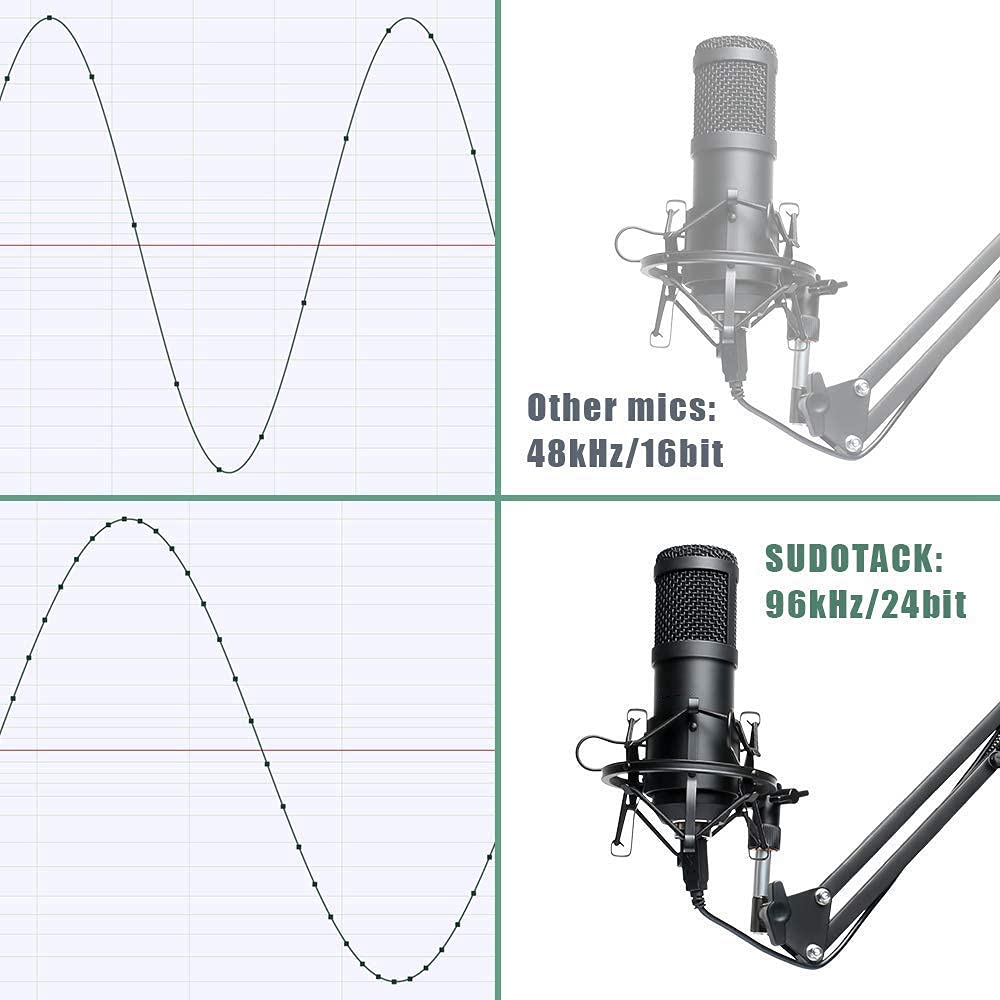 Kit microfono professionale da studio con condensatore cardioide, scheda audio, braccio snodato, supporto antivibrazione e filtro per streaming, podcast e PC, ideale per karaoke, gaming e registrazi