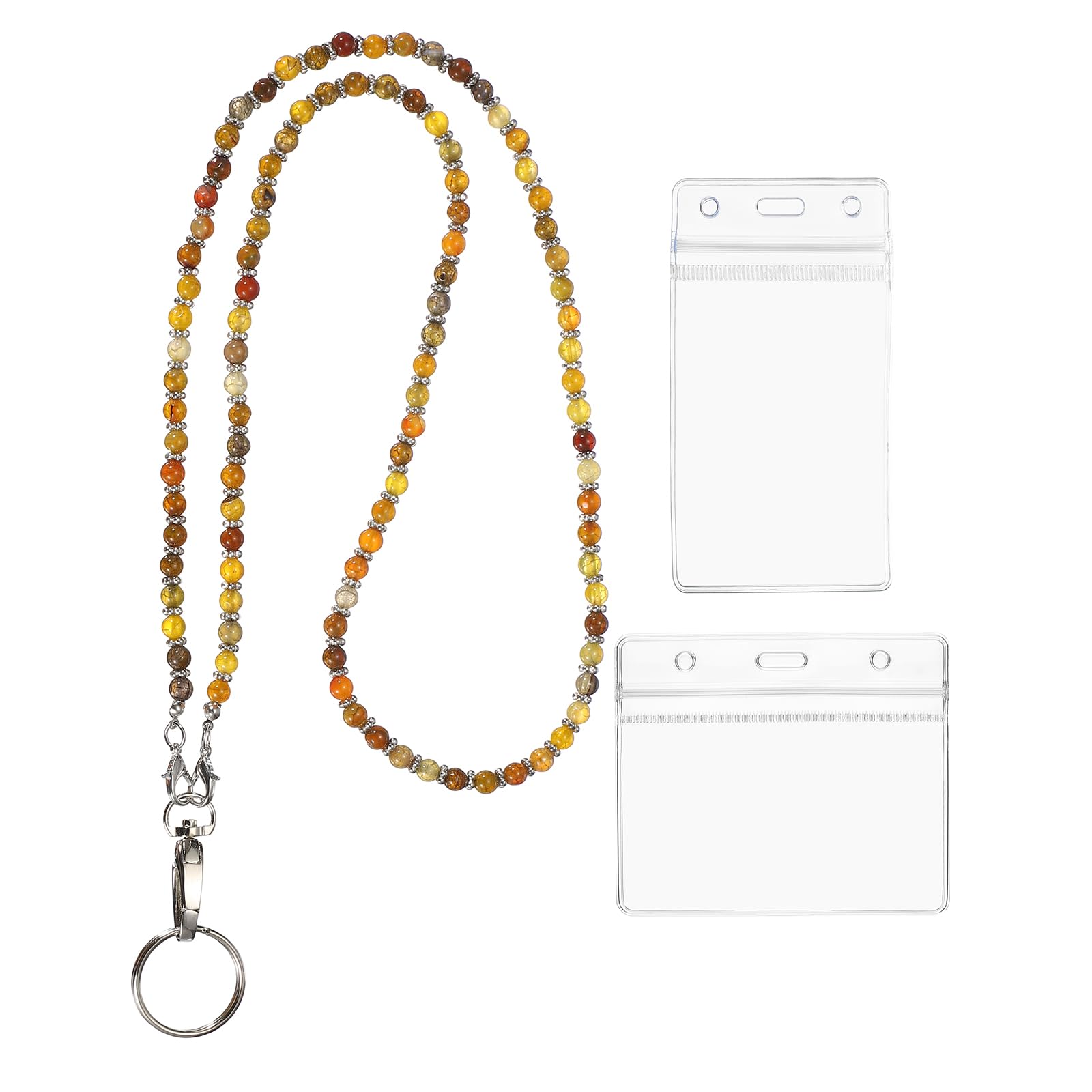 PATIKIL Beaded Lanyards for ID Badges, Cute Gemstone Beaded Keychain Necklace Lanyard with Vertical & Horizontal Badge Holders for Women Teacher Gift Keys Chain Cards, Orange