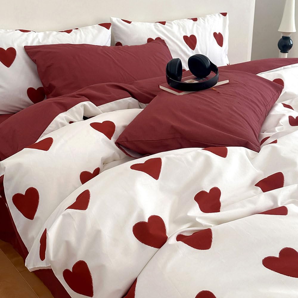 Covebett Red Heart Double Duvet Cover Sets White and Red Love Hearts Cute โ image 1