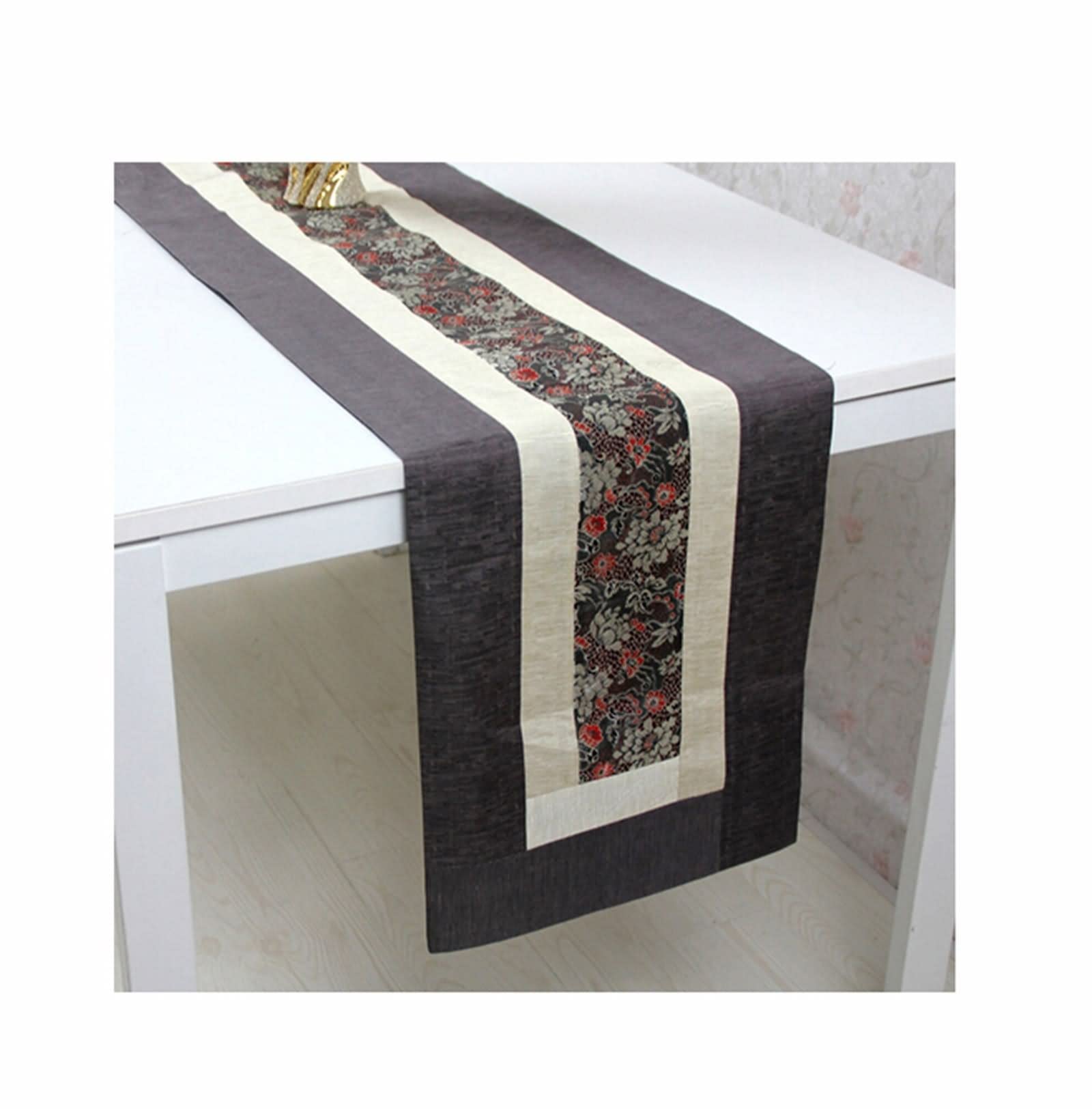 Aotiwe Fall Table Runner, Party Table Cloth Cotton Two Tone Flowers Dark Grey 35x200CM for Happy Hour Daily Use