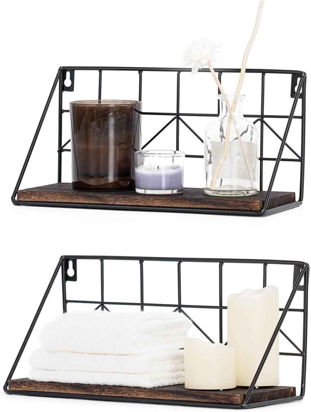 Akeefi Floating Shelves Wall Mounted Set of 2 Rustic Arrow Design Wood Storage for Bedroom, Living Room, Bathroom, Kitchen, Office, etc (SS, Brown)