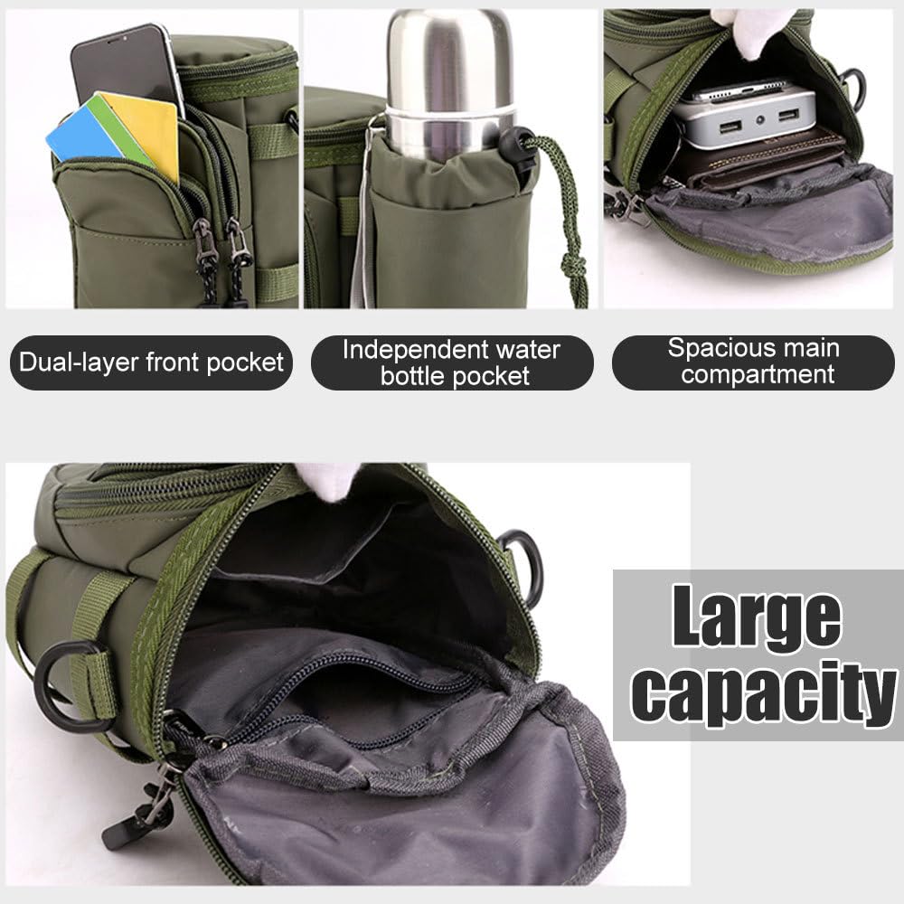 Bolsa for transportar botellas de agua, riñonera táctica con soporte for bolsa de hidratación extraíble y cinturón ajustable.,Botella de camping(Armygreen)