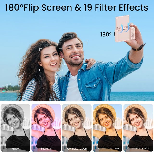 SOPPY 5K Digitalkamera 75MP Vlogging Kamera 3,0 Zoll 180° Flip-Screen Kompaktkamera 64GB 18X Digitalzoom Rosa