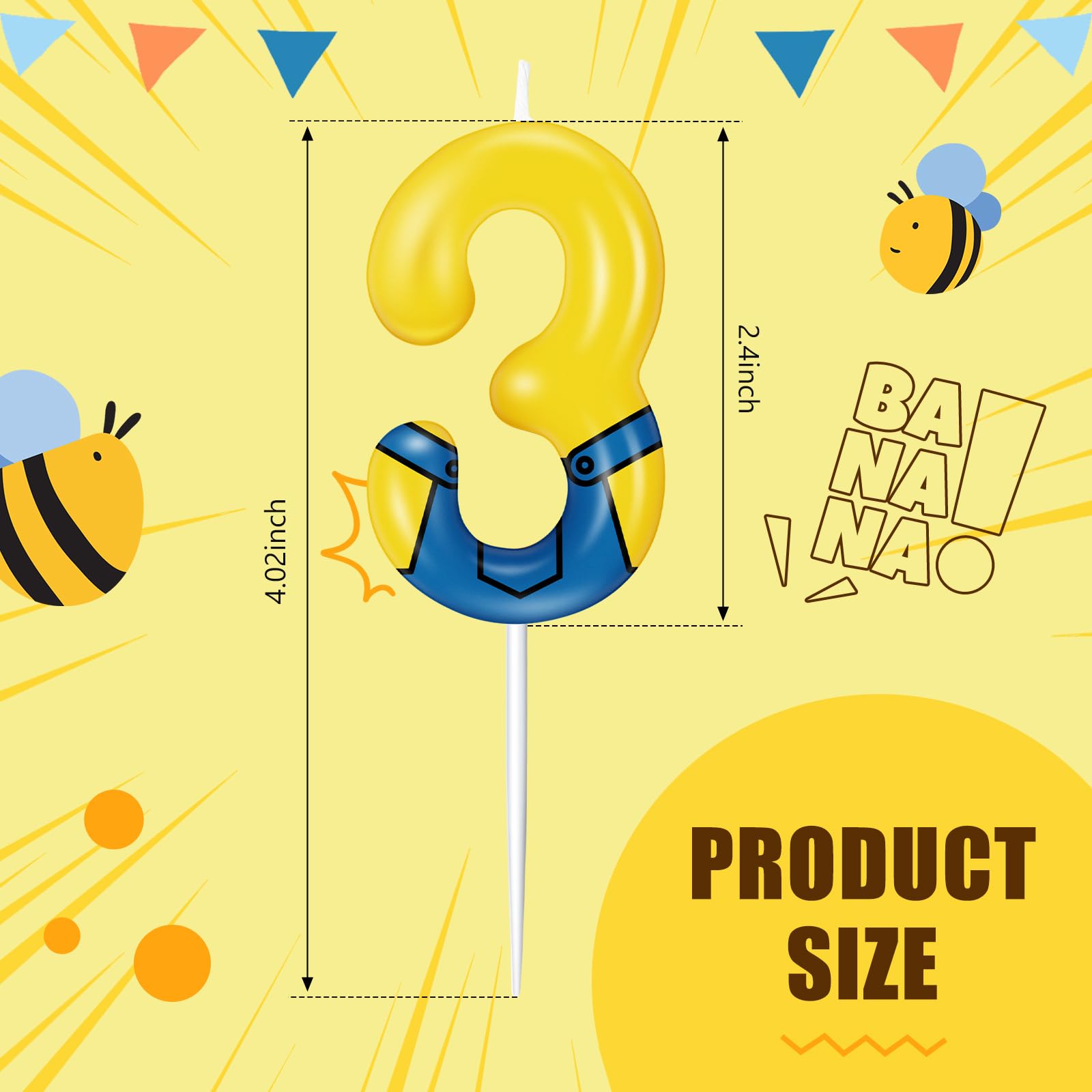 Yuntau Yellow Jeans Cartoon Themed Birthday Candles Yellow Number Patrol Candle Cake Cupcake Topper Decorations for Boy and Girl Birthday Supplies(Number 3)