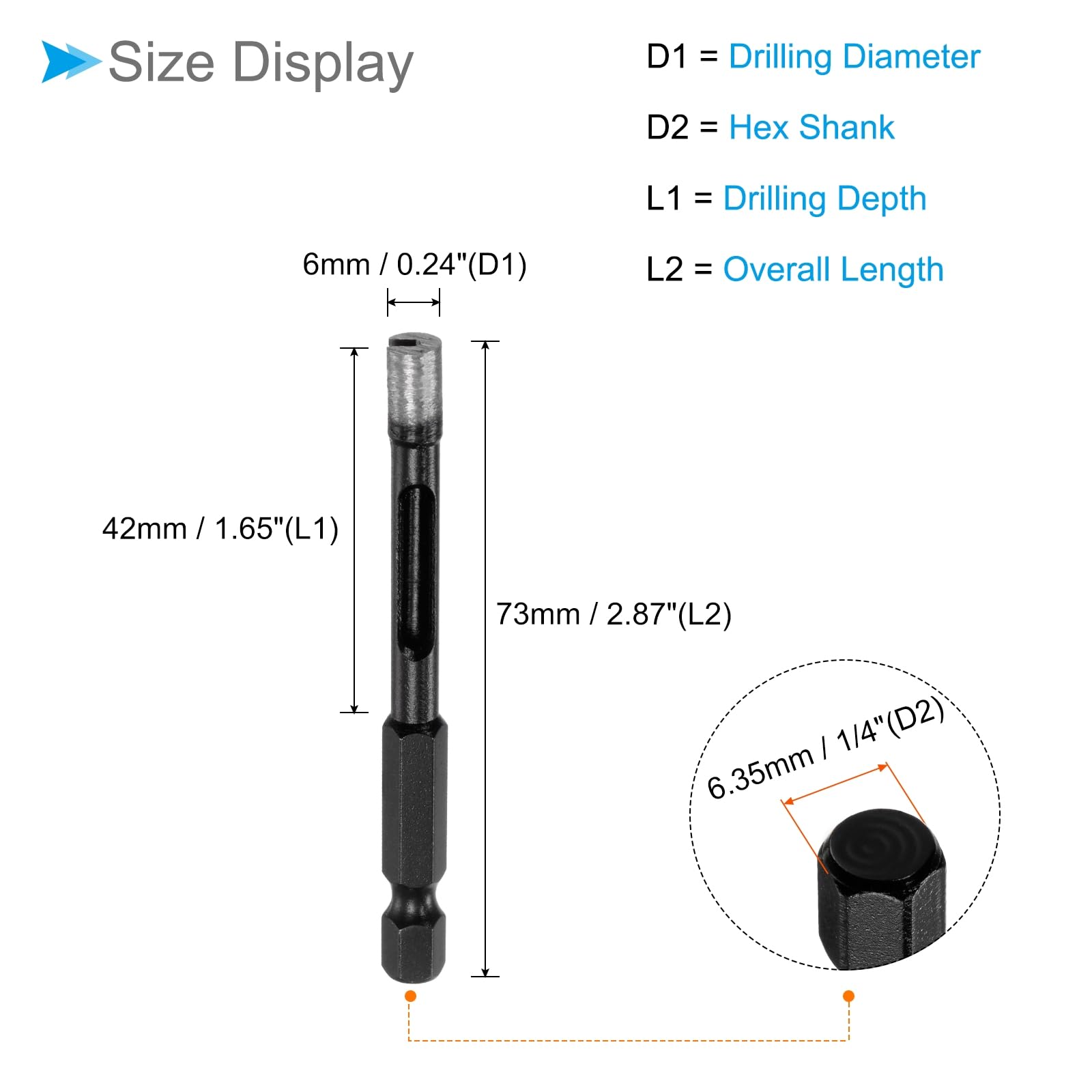 CoCud Diamond Core Drill Bit, 6mm Dia 1/4 Inch Hex Shank, Dry/Wet Hole Saws Black - Image 2