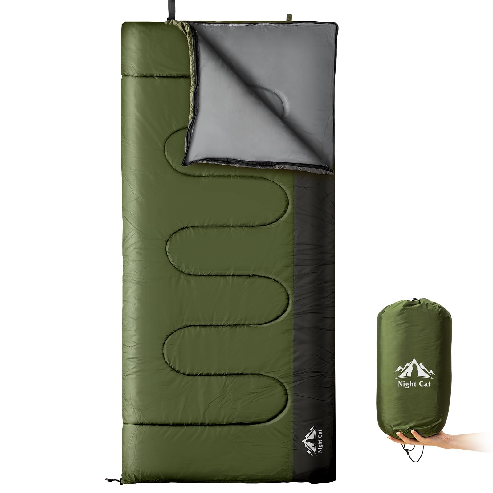 Night Cat Camping Sleeping Bag for Adults 3 Seasons Portable Lightweight Backpacking Hiking Traveling Indoor Outdoor Temperature 5-15℃ 2.6x6.3ft Switch to a Quilt or Blanket