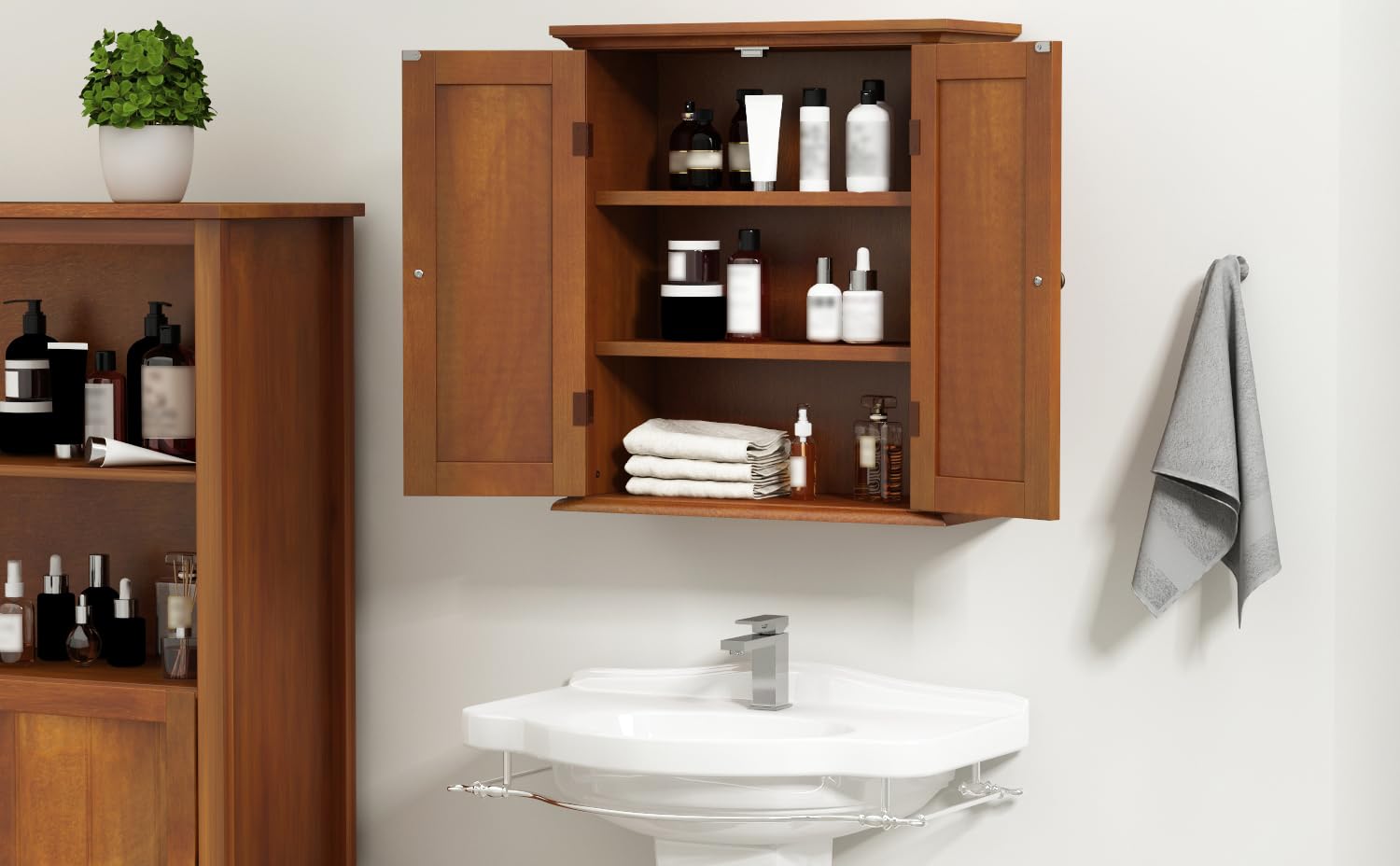 Mobile alto moderno in legno 2 ante per bagno salvaspazio scomparti – Colly Shop