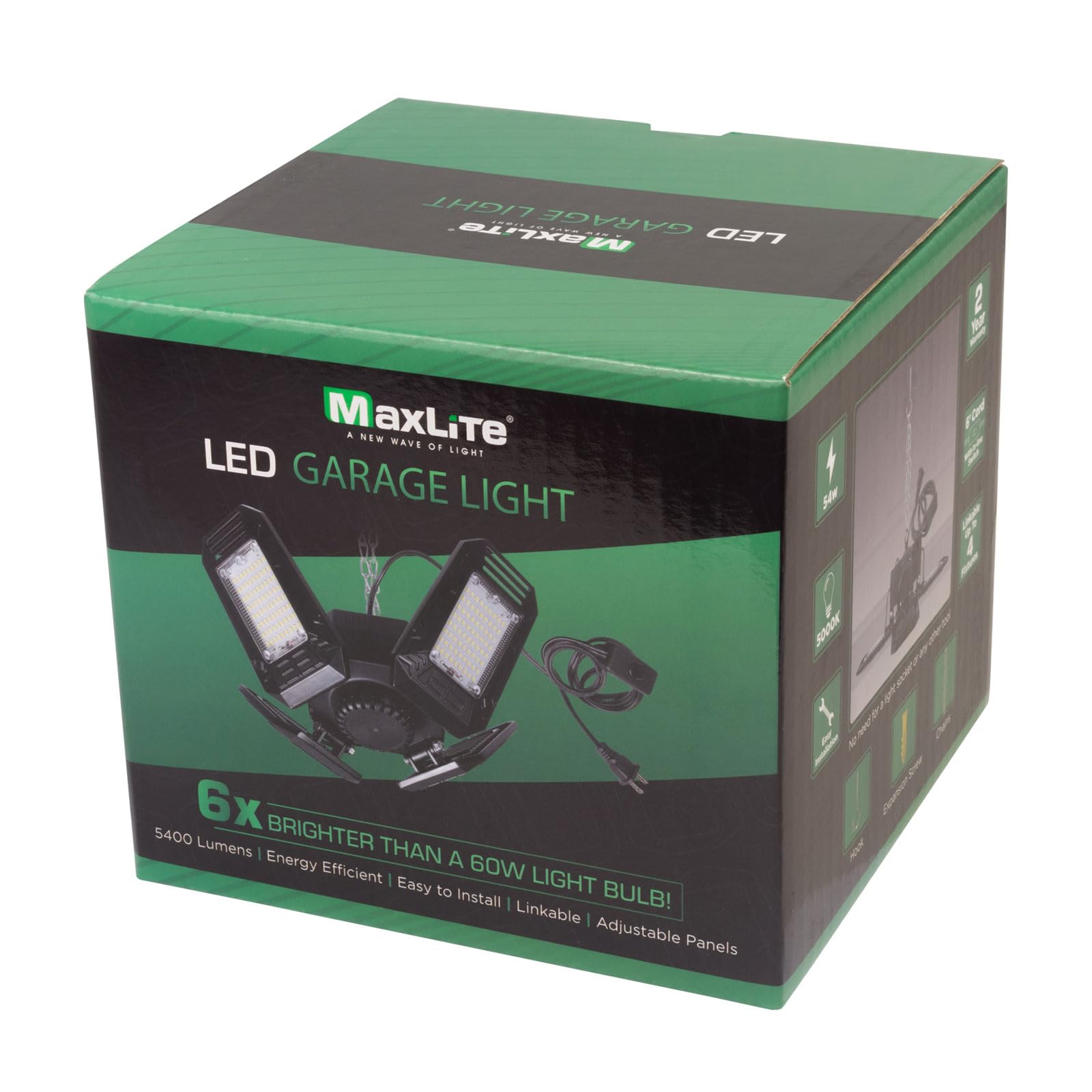 Maxlite LED Garage Light with Cord, 54W 120V, 5000K, Black Finish