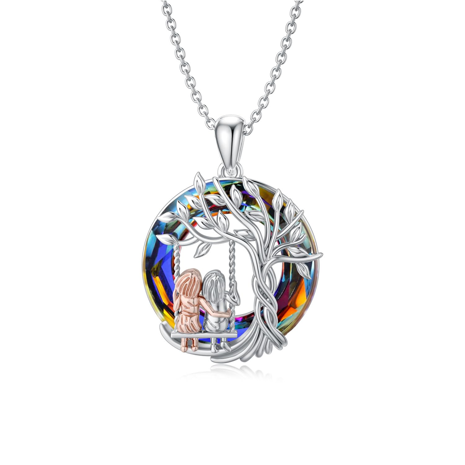 TOUPOP Sisters Gifts from Sister Tree of Life Necklace 925 Sterling Silver Sister Crystal Jewelry Birthday Valentines's Day Gifts for Women Friends