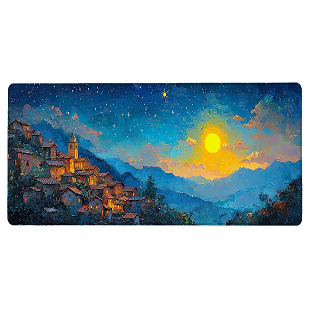 Gamingowa podkładka pod mysz XXL, 1400 x 600 x 3 mm, zachód słońca, antypoślizgowa, XXL, krajobraz, duża, podkładka na biurko, nadaje się do prania, antypoślizgowa gumowa podstawa, szwy na krawędziach