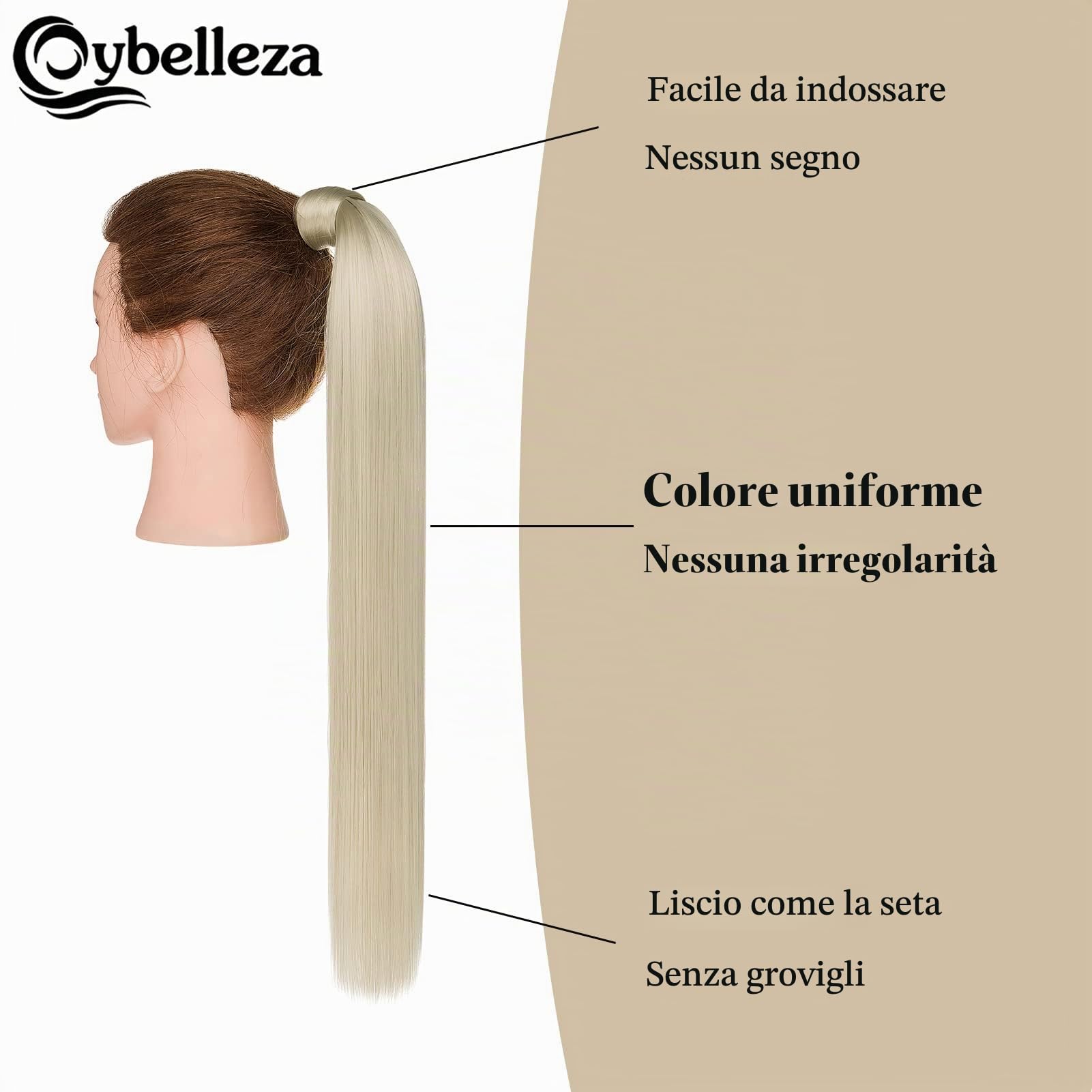 55cm Coda Capelli Extension Lisci Coda di Cavallo Extension Coda Capelli Sintetici Naturali Lunghi Ponytail Wrap Around Posticci per Donna, Biondo Platino