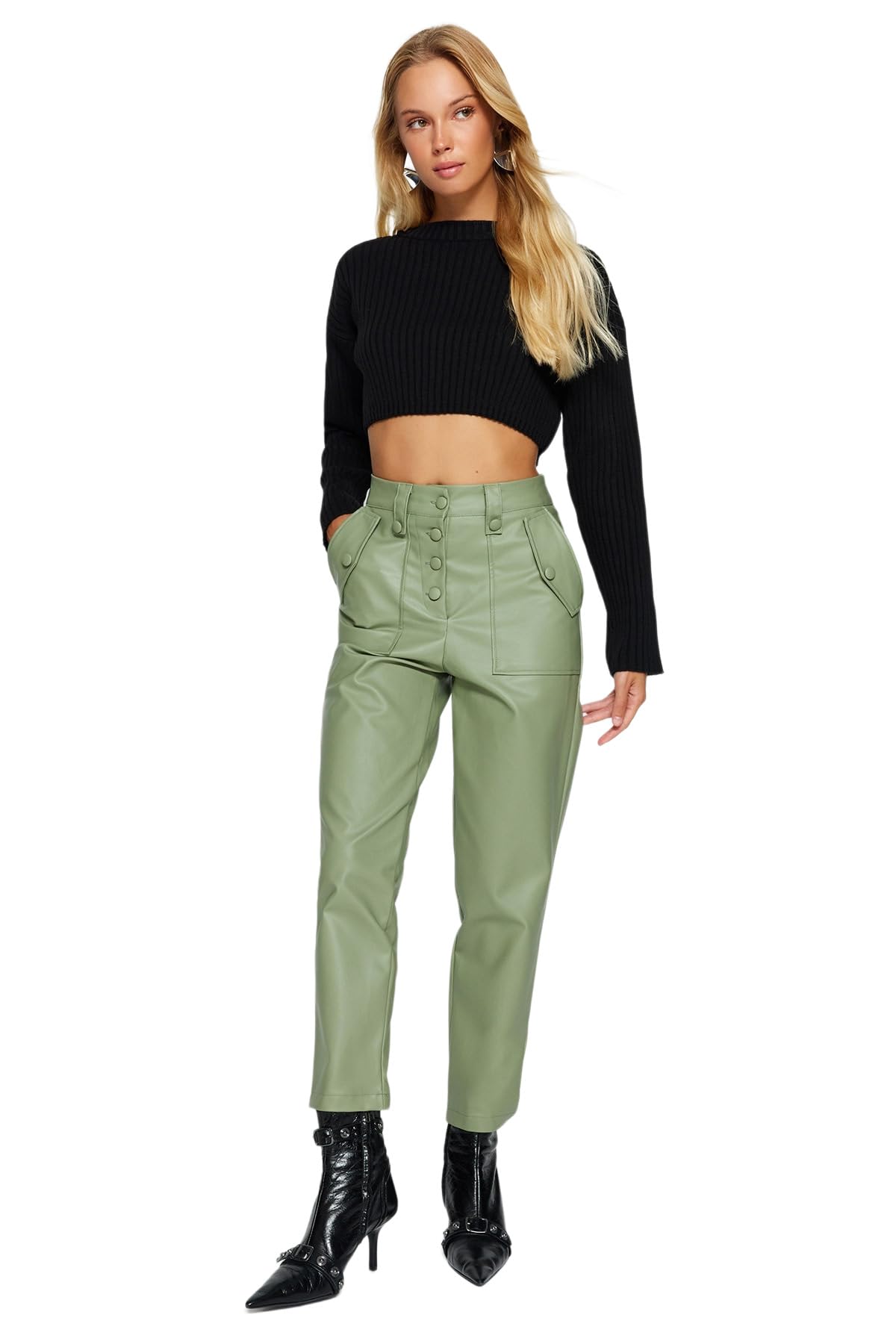 Trendyol Damen Gerade Normale Taille Hose Calzoncillos, Khaki, 42 De Las Mujeres