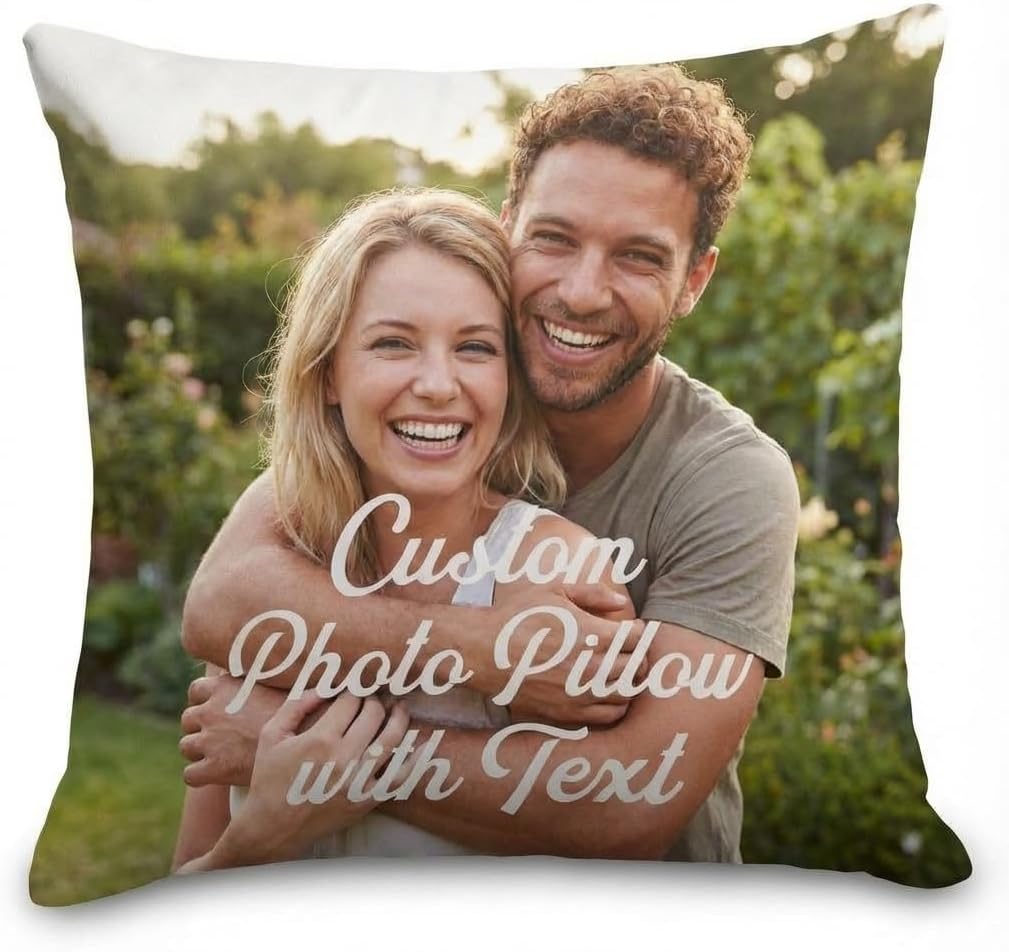 CanvasChamp Custom Pillow with Picture & Text Pack 1 – Personalized Throw Pillow with Optional Insert, Unique Gift for Valentines Day, Anniversary, Birthday (Pure Polyester, 24" x 24")