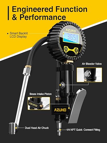 Miniatura 7 de AZUNO Inflador digital de neumáticos con medidor de presión, 200 PSI, accesorios de compresor de aire resistente, viene con una caja de transporte