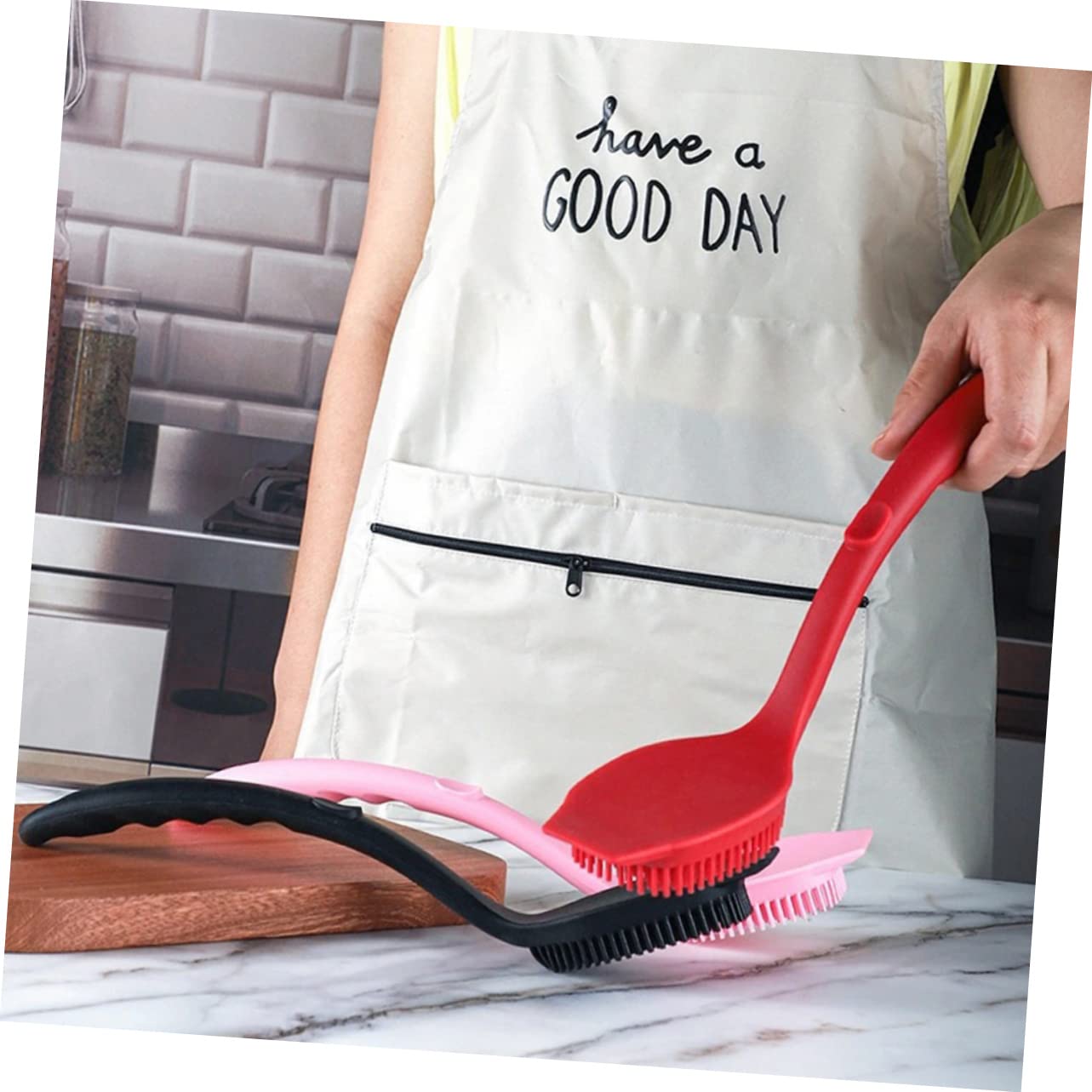 minkissy 3pcs Spazzola di Pulizia Pan Spazzola In Silicone Utensili Resto Stoviglie Pulizia Piatto Scrubber Manico Lungo Spazzola Pentola Spazzola A Sfera Spazzola Grasso Padella Lavello Piatti Da