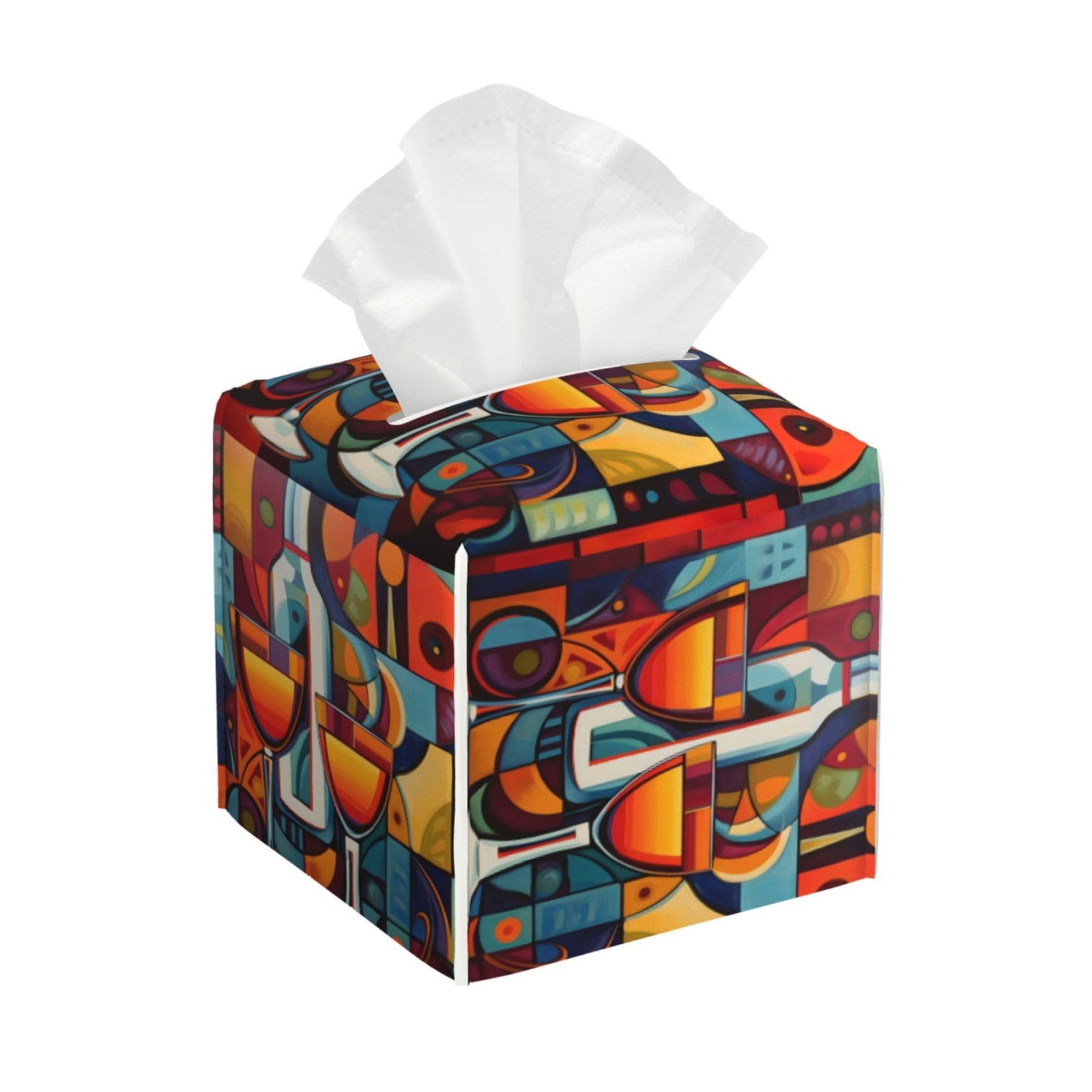 Mexpekil Square Tissue Box Cover abstract wine glasss art PU Leather Tissue Box Cover Cube Tissue Box Holder for Bathroom Office Car Kitchen Napkins Facial Tissue Dispenser Cover