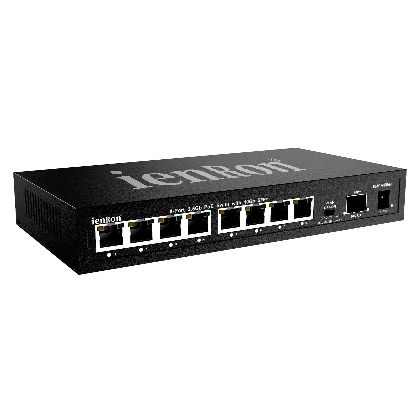 Interruptor PoE+ de 2.5G de 8 puertos con 10G SFP+ Uplink, IEEE 802.3af/at PoE 2.5gb Ethernet, 30W por puerto, 120W en total, capacidad de 60Gbps, Vlan, metal sin ventilador, 6KV, Plug and Play para