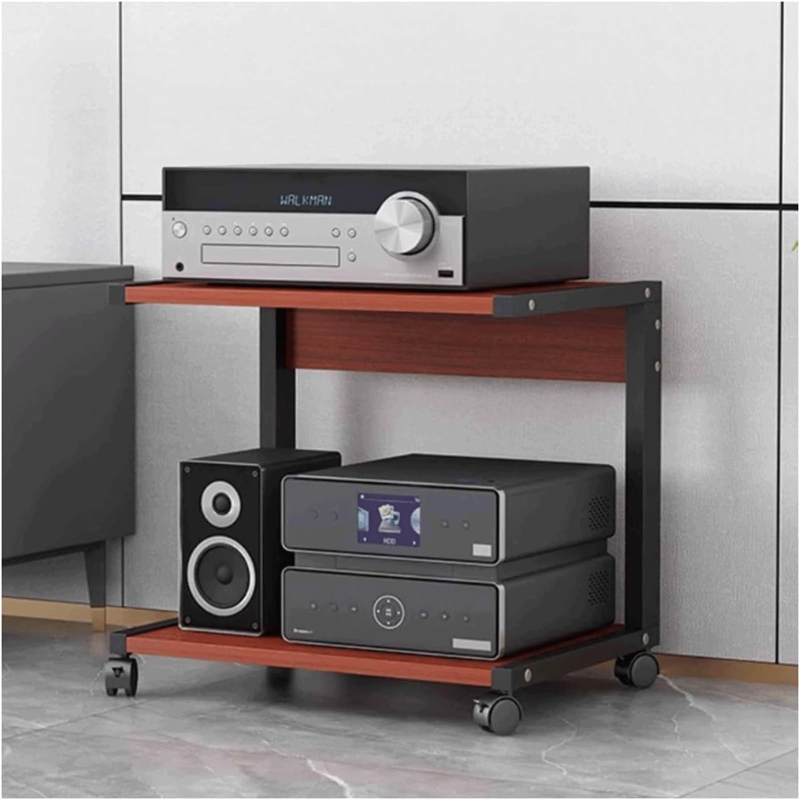 Woo Support audio à 2 étages sur roulettes pour matériel audio solide pour home cinéma et musique Taille compacte (50 x 40 x 50 cm)