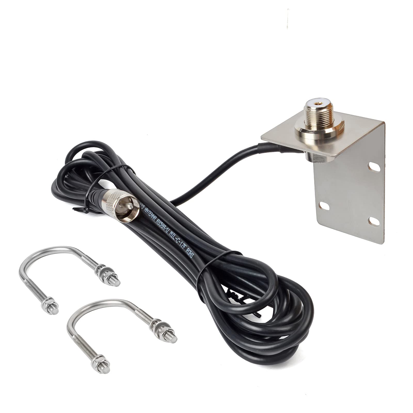 VHF - Antenna per barca, 156-163 Mhz, con cavo coassiale RG58 da 5 m e staffa parafango a forma di L, per radio mobile nave, yacht (orange)