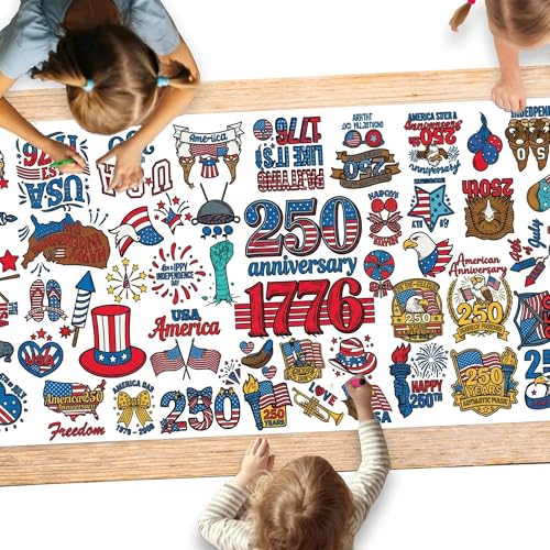 Hidnvefen Giant USA 250th Anniversary Coloring Tablecloth for Kids 30x72 Inch - America 1776-2026 Independence Day Paper Poster | Patriotic Crafts Activities Toys, Classroom School Party Decor
