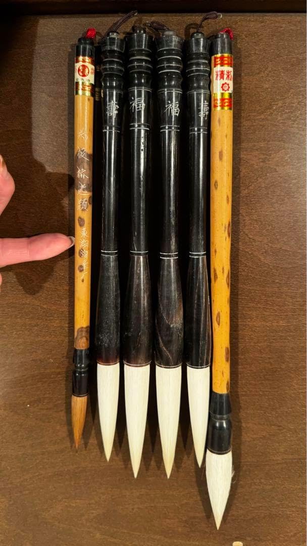 中国工芸　長峰羊毫5本 高品質，得価 超品 長鋒 宿純羊毫 条幅 半紙 唐筆 中国 書道用筆 長峰