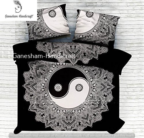 Decoración de dormitorio indio, decoración del hogar, cobertor, colcha india, colcha bohemia, ropa de cama india, ropa de cama india, mantas de algodón Ying Yang