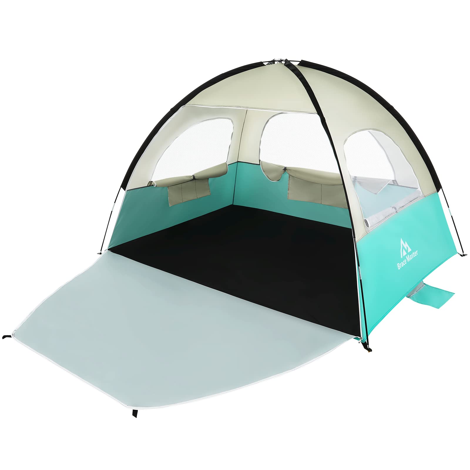 Brace Master Beach Tent Sun Shelter, Anti-UV Sun Shade Tent for 3 Person Family with 3 Mesh Windows Portable Carrying Bag