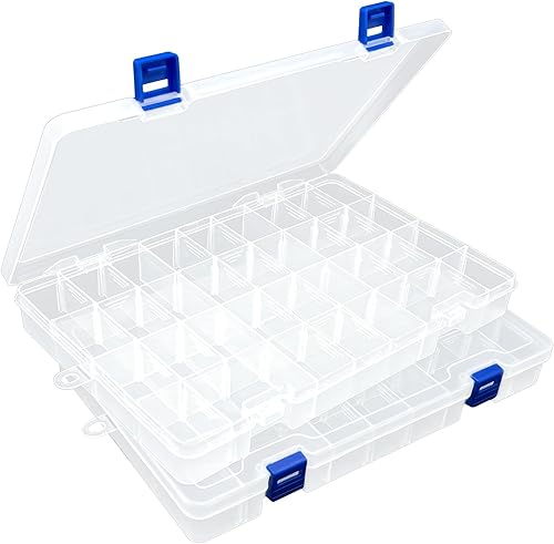 DUOFIRE Organizador de plástico, caja de almacenamiento, divisor ajustable, compartimento de rejilla extraíble para joyas, cuentas, aretes,