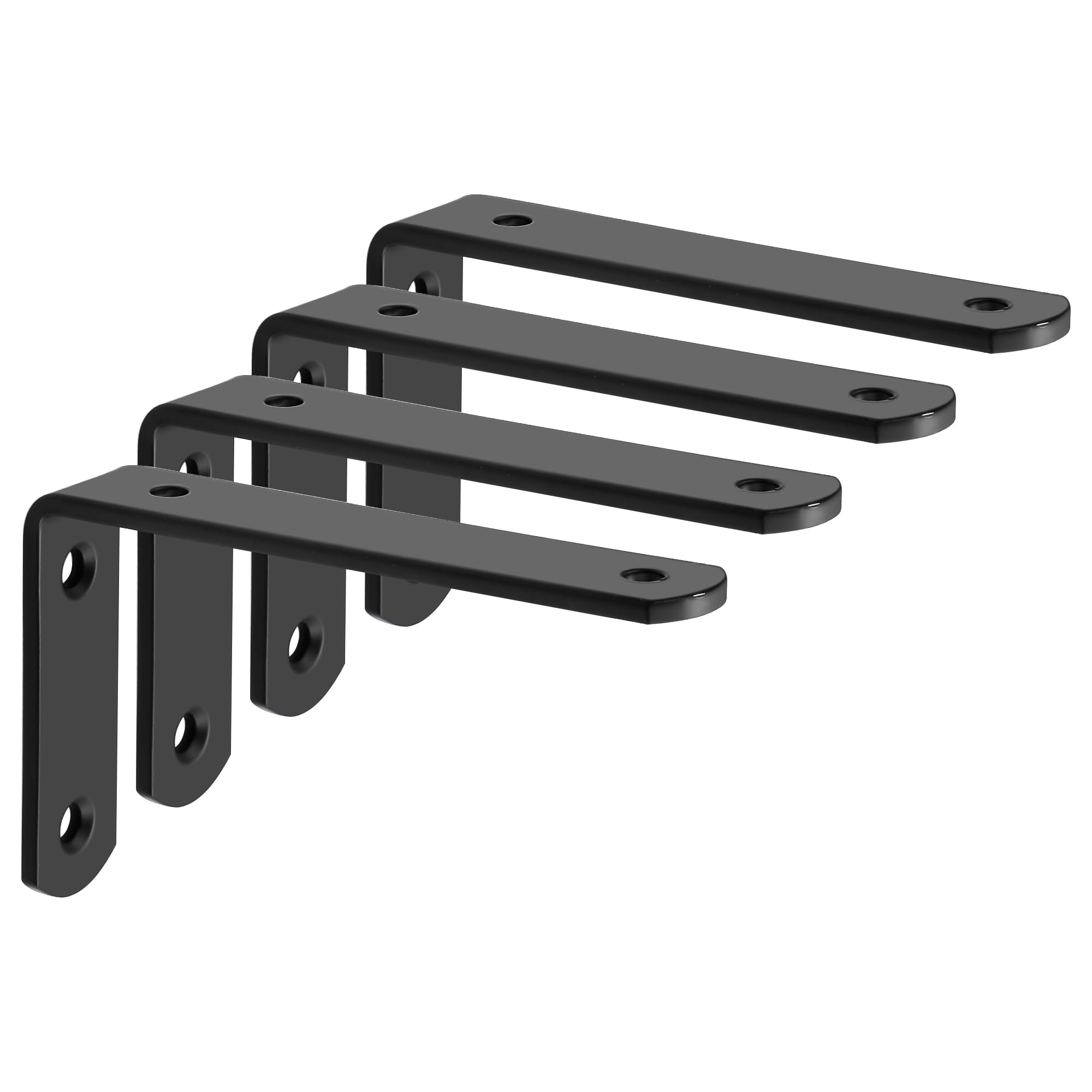 SAYAYO Black Shelf Bracket 4MM Thick, Angle Brackets Stainless Steel L Brackets for Wood, Heavy Duty Wall Brackets for Shelves, 125mm*75mm, 4 Pack