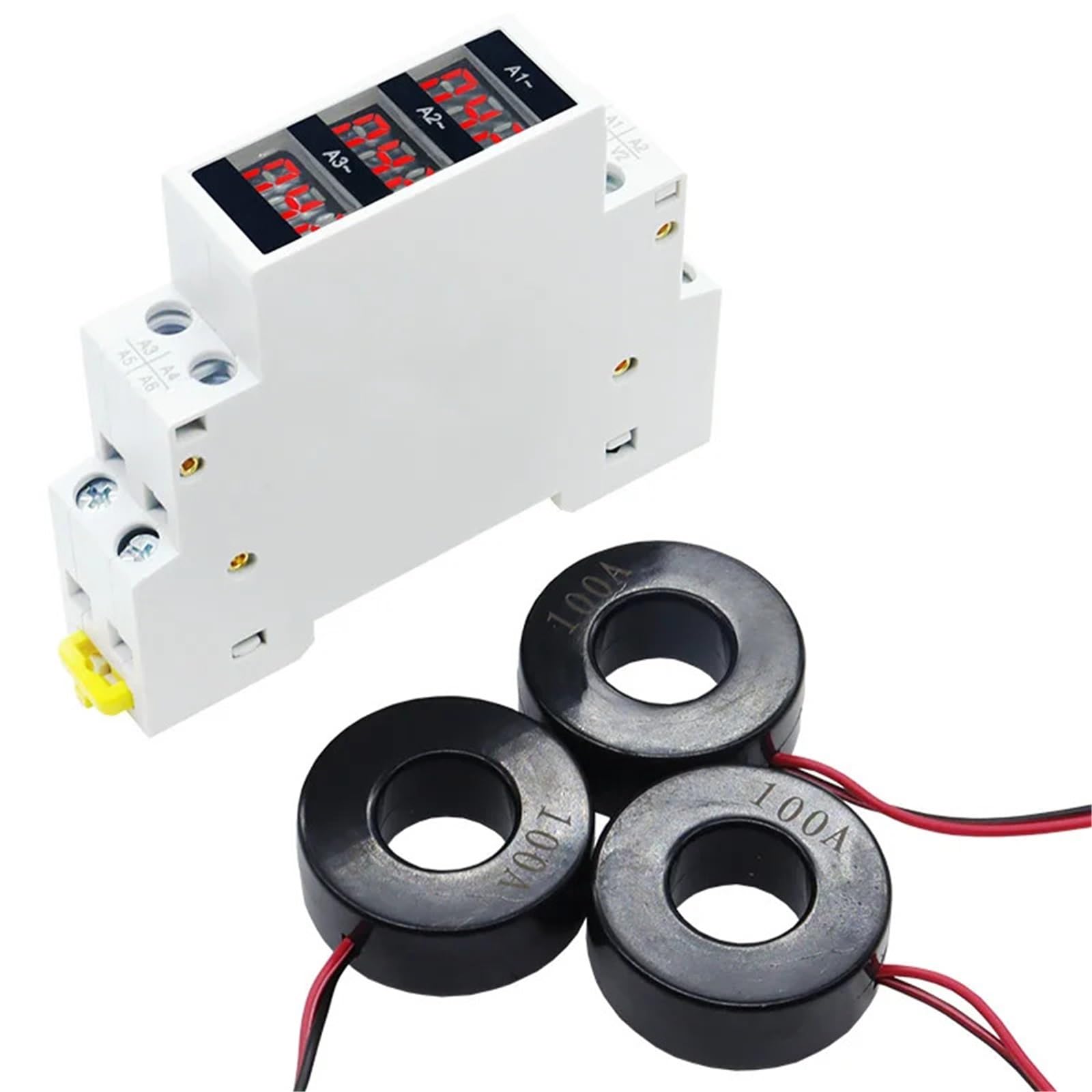 1 szt. Mini Din Rail trójfazowy cyfrowy wyświetlacz modułowy miernik prądu wskaźnik LED 1-100A 220V 380V