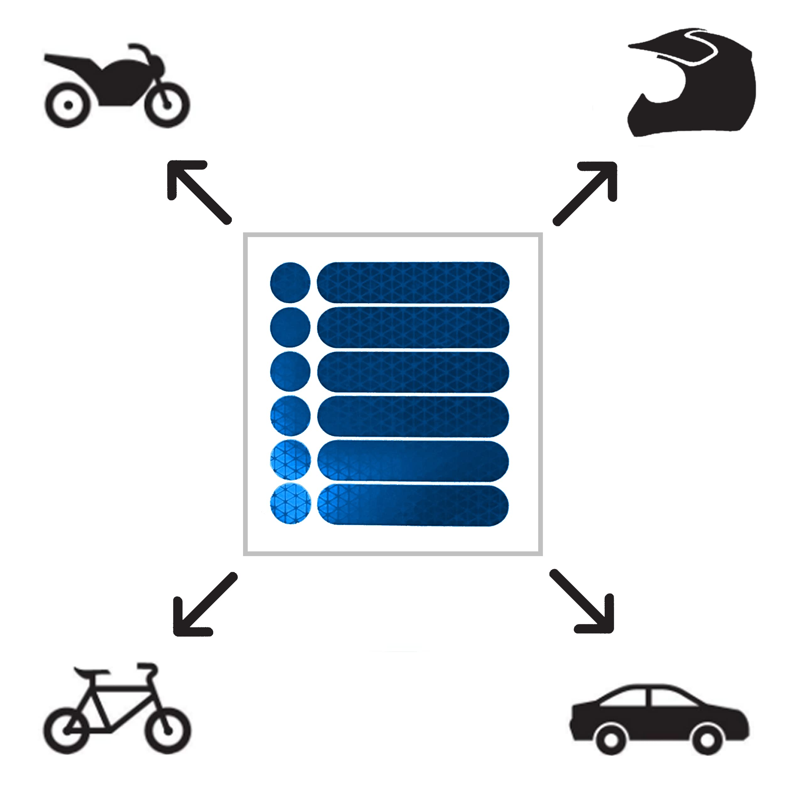 customTAYLOR33 Lot de 2 autocollants réfléchissants de sécurité pour moto, vélo, snowboard, casque de course ou véhicules (12 bandes et 12 cercles), bleu