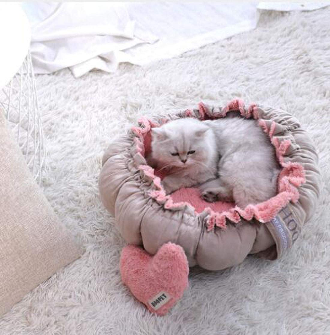 Cama y alfombrilla para perros pequeños para perros y gatos rosa redondo PTW05 (M)