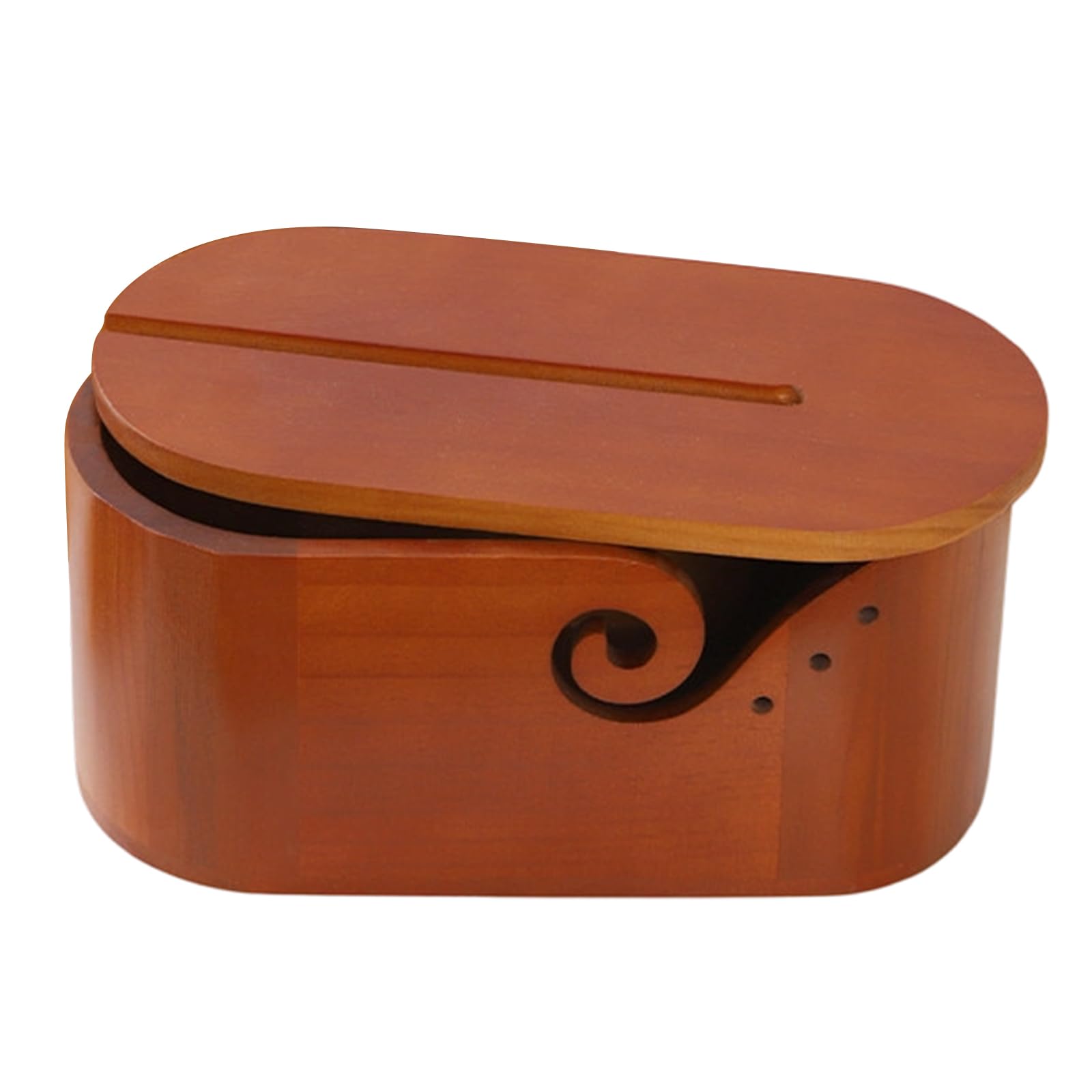 Piceioep Oval Shaped Wood Yarn Bowl with Lid and Holes Portable Yarn Holder Knitting Wool Organiser Box for Crocheting Weaving Portable Craft Box