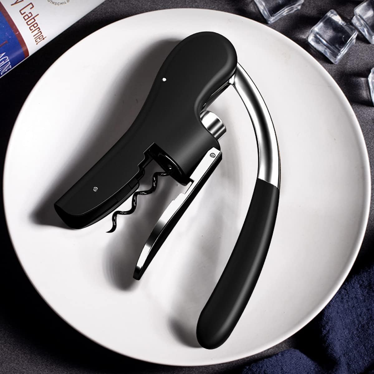 Wine Bottle Opener Manual Vertical Lever Corkscrew with Foil Cutter and Extra Spiral - Image 3